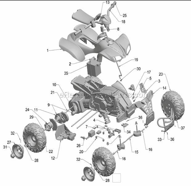 Page A Diagram and Parts List for R3142  Power Wheels Ride-On ATVs